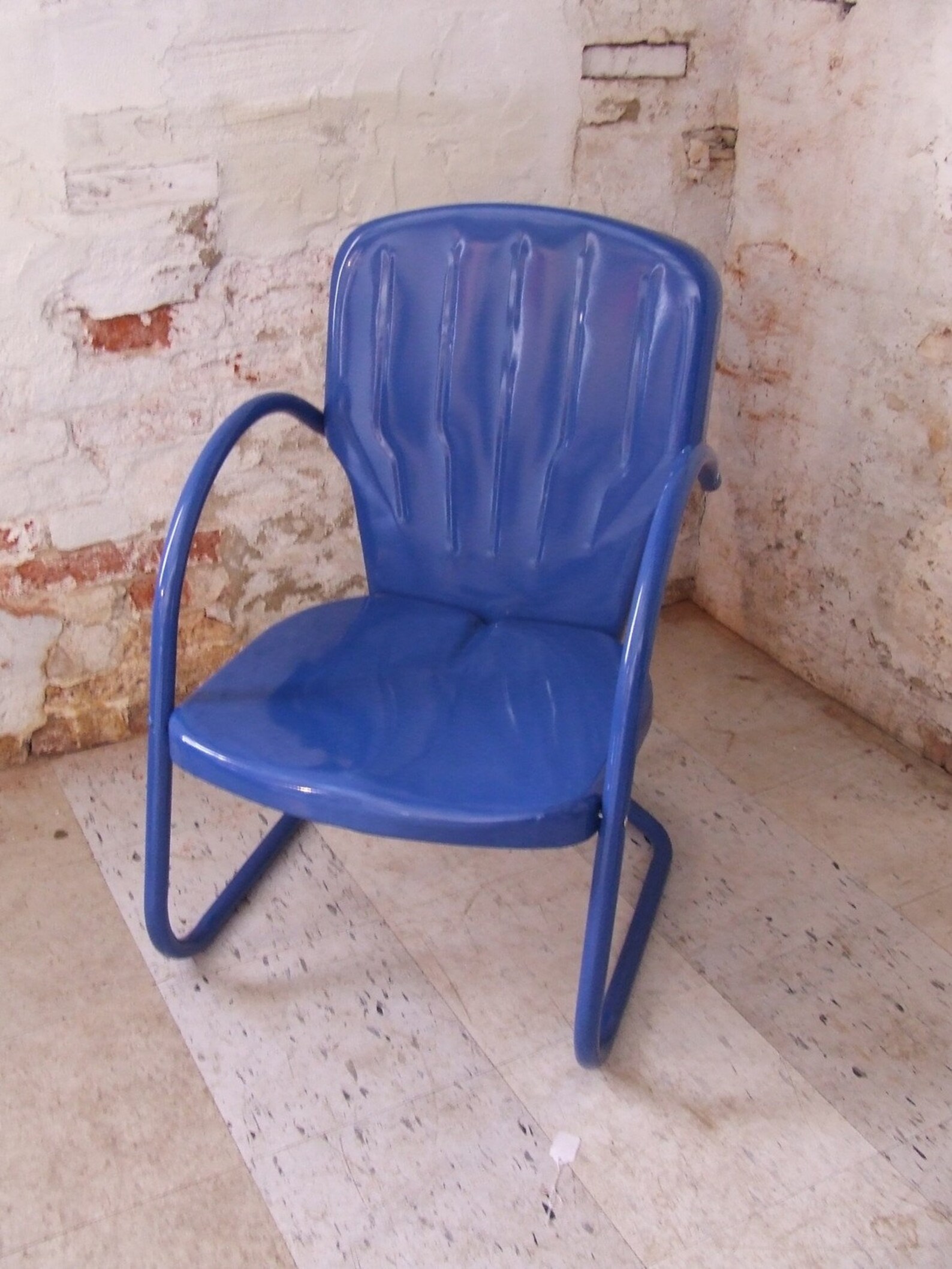 Royal Blue Vintage Metal Shell Back Lawn Chair Outdoor Chair Etsy