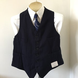 Men’s Vest Deadstock Dark Navy Blue Wool Blue Pinstripe Shirtwaist Wedding Rockabilly Steampunk Medium Size 40 50&#39;s 60&#39;s MadMen Ratpack Suit
