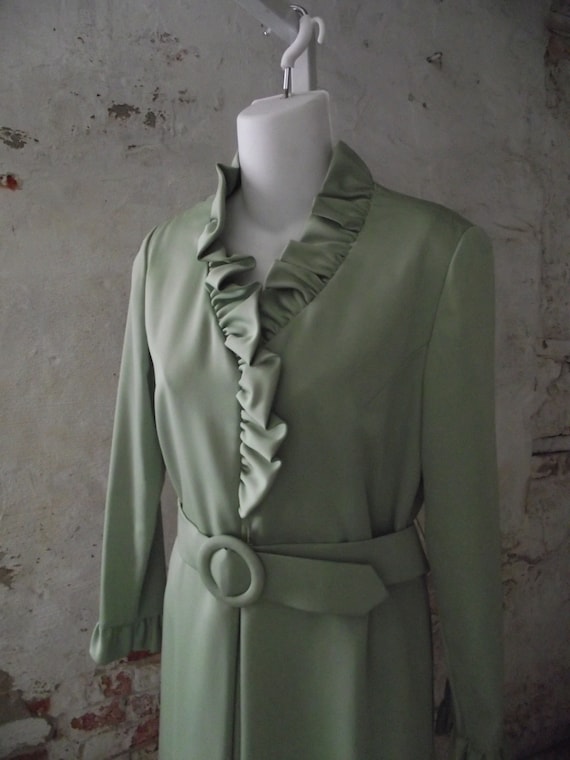 1960s Marcy Allen Dress Grasshopper Green Ruffle … - image 1