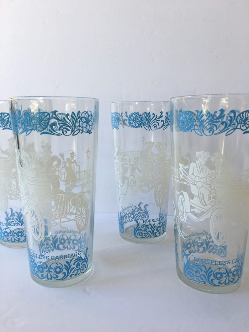 Horseless Carriage Model T Blue and White Drinking Glasses Set of Four Bild 2