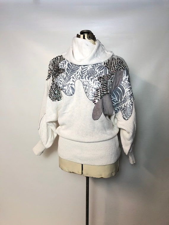 Vintage Embellished Sweater 1990’s Sequin Pleather
