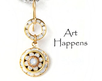 White Opal Swarovski Crystal Art Deco Earrings Jewelry for Brides Weddings Proms Anniversaries, (B3-R4-C5), "Transcend"