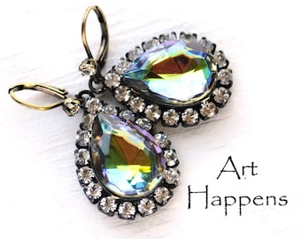 Statement Earrings with Sparkling Swarovski Crystals Surrounding Vitrail Medium Pears, (B3-R1-C2) "Enchanted"