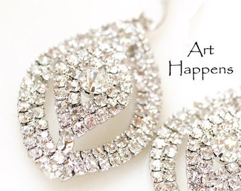 STUNNING Statement Earrings with Sparkling Clear Crystals in Tapered Shape, (B3-3-3), "Zingle"