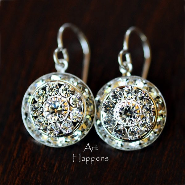 Sparkling special occasion clear Swarovski crystal earrings, proms, weddings, brides, bridesmaids, (FL1-5-1), "Oh My"