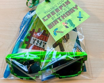 Minecraft Birthday Party Goody Bag Favor With Pixel Sunglasses