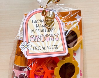 Groovy Retro Goody Bag with Sunglasses, Peace Sign Necklace, Coloring Book, Birthday Party Favors, Hippie Goodie Bag