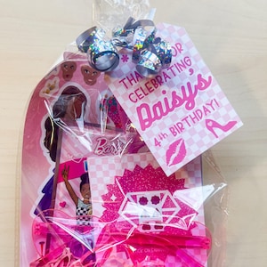 Pink Doll Theme Party Favor Goody Bag Set, Coloring Set, Slap Bracelet, Tattoos, Heart Sunglasses, Sticker Set