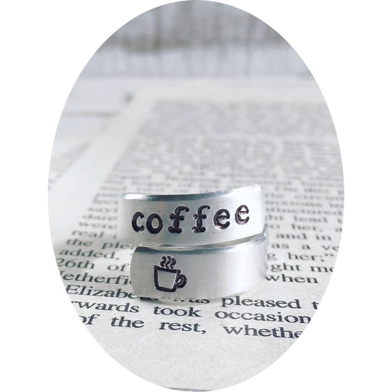 Coffee ring coffee cup ring hand stamped silver ring coffee Etsy