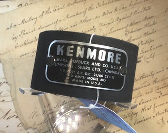 Real Steampunk handmade leather cuff -  vintage Kenmore sewing machine tag - Mechanical Romance -