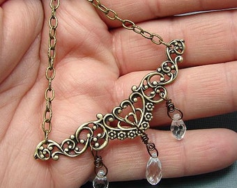 Handmade OOAK antiqued brass & swarovski crystal necklace