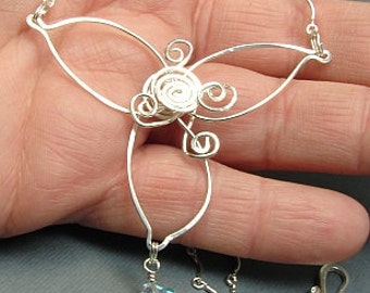 handmade OOAK sterling silver flower necklace with crystal drop