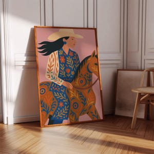 Pink Cowgirl Art Print: Western Floral Girl, Eclectic Home Decor (DIGITAL)