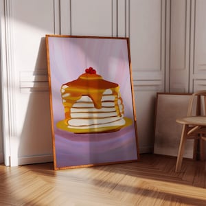 Pfannkuchen Butter Ahornsirup Wand Kunst Druck, Frühstück Küche Poster, Digitales Essen Druck, Rustikales Brunch Kunstwerk, Esszimmer Dekor