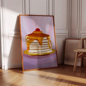 Pfannkuchen Butter Ahornsirup Wandkunst, Rustikales Frühstück Küche Poster, Vintage Brunch Poster, Gemütliches Esszimmer Dekor, Food Kunstwerk