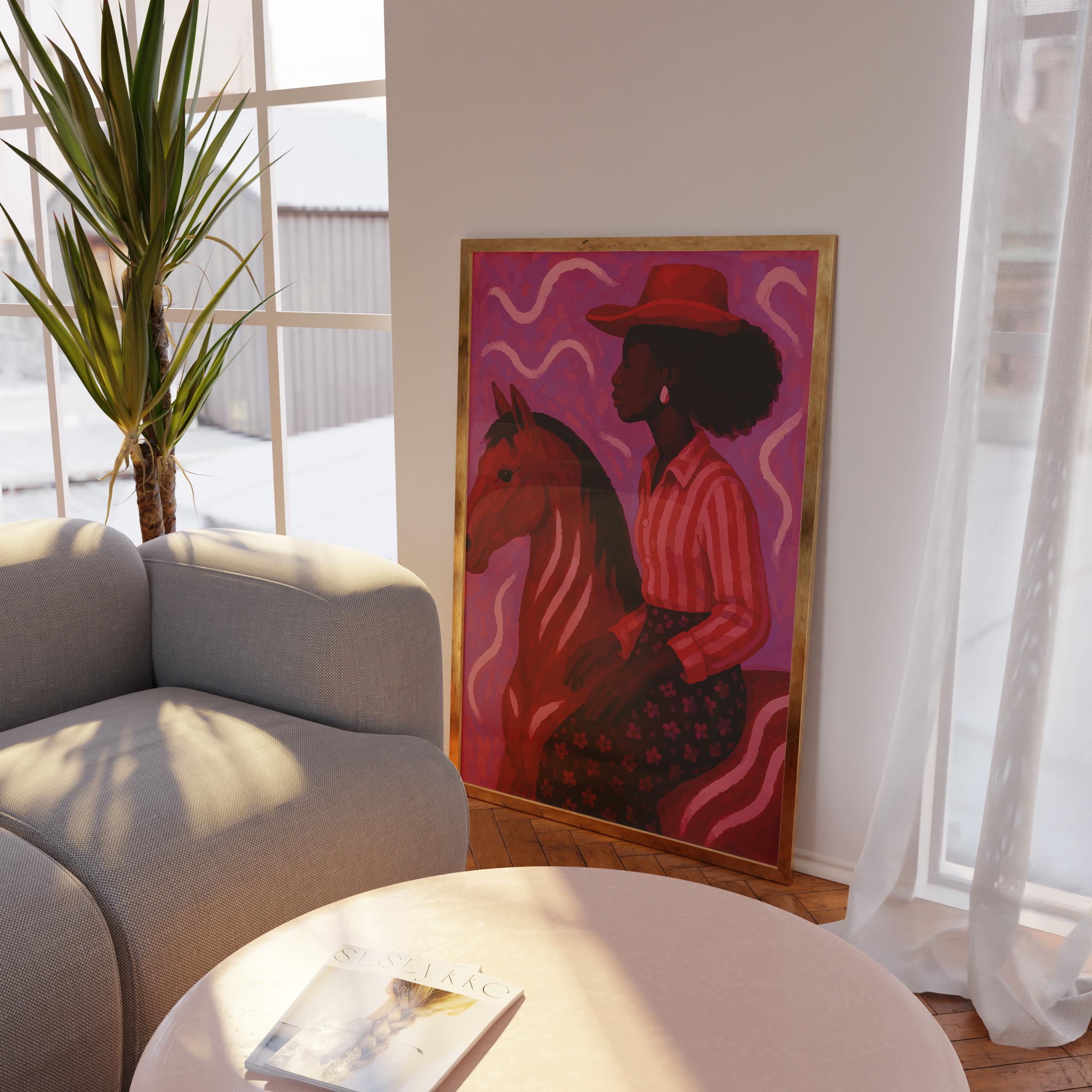 Pink Cowgirl Print: Western Girl With Horse, Girly Bedroom Decor ...