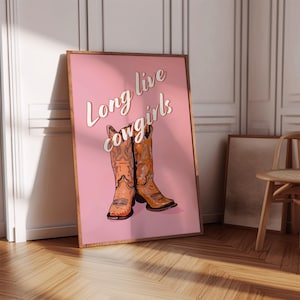 Afiche de vaquera, carteles rosas, Hola y Aloha, arte de moda, tipografía de letrero de Hola, botas de vaquera