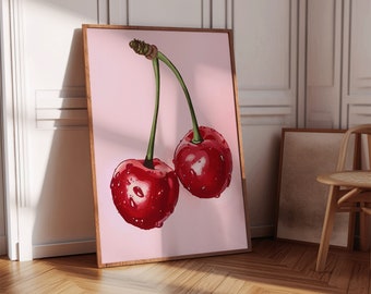 Cherry Art Print: Retro Kitchen Decor, Vintage Food Poster