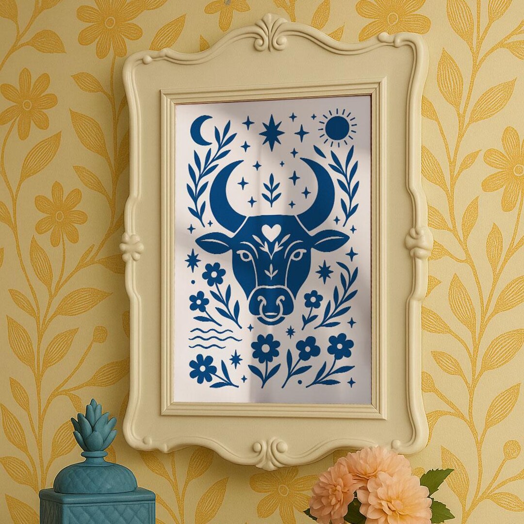 Taurus Zodiac Digital Download | Folk Art Bull Printable | Boho ...