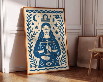 Libra Zodiac Art Print: Boho Celestial Astrology Poster