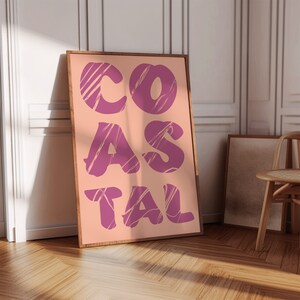 Cartel de tipografía, arte trippy costero, impresión de citas de moda, cartel de playa, arte marino, cartel trippy, impresión de citas, cartel rosa, arte de pared de moda