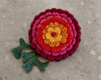 Big Red crochet brooch