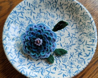 OOAK crochet brooch in blue hues