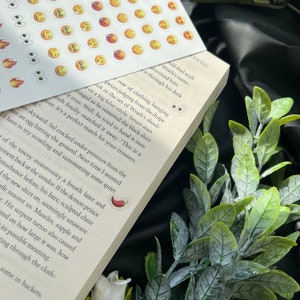 May include: A close-up of a book with a row of clothing hanging from the drape. The book is judging from the set of Wrath's shoulders. The text on the book reads "This is a perfect match for your trousers."