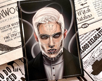 Draco Malfoy con máscara de mortífago — Lámina artística A6 — Lámina plateada