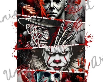 Amigos asesinos de Halloween PNG, Collage de asesinos de Halloween PNG, Asesino de Halloween PNG, Amigos del terror PNG, Viernes 13