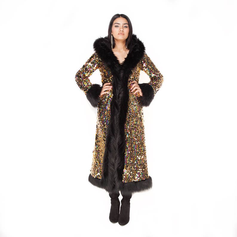 Baroness Black MultiRediculous Faux Fur & Sequin Coat | Etsy