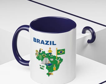 Brazil Coffee Mug, Colors and Symbols, Brazilian Flag Ceramic Cup, South America Souvenir Drinkware, Gift for Travelers, Kitchen Decor