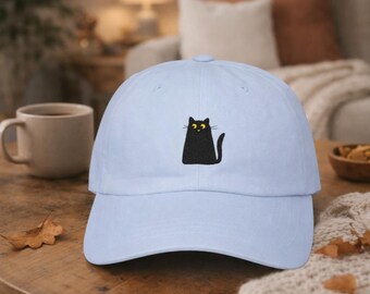 Gestickte schwarze Katzen-Vati-Hut, Katzen-Liebhaber-Geschenk