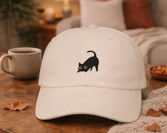 Gestickte schwarze Katzen-Vati-Hut, Katzen-Liebhaber-Geschenk