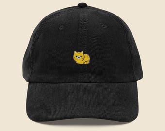 Embroidered Tabby Cat Corduroy Cap | Vintage Style Baseball Hat I Cat Lover Gift