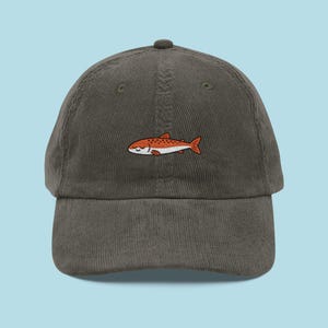 Brown Corduroy Cap with fish Embroidery Brown Trout Embroidered Corduroy Dad Hat main image 2