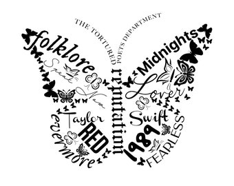 Taylor Swift Album Butterfly Svg, Taylor Png, The Eras Tour, Instant High Quality Digital Download png and svg file with TTPD included.