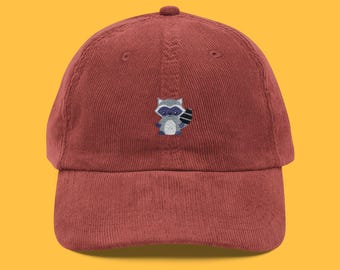 Bestickter Waschbär Cord Dad Hat | Vintage Style Cap I Tier Liebhaber Geschenk