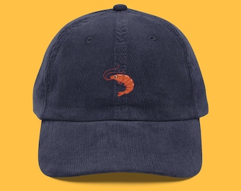 Shrimp Embroidered Cap | Vintage Corduroy Hat I Shrimp Lover