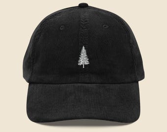 Pine Tree Embroidered Hiking Corduroy Hat | Adjustable Baseball Cap
