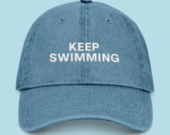 Embroidered KEEP SWIMMING Cap, Swim Fan Merch, Embroidered Vintage Baseball Cap, Embroidery Kpop Fan Concert, ARMY Concert Gift
