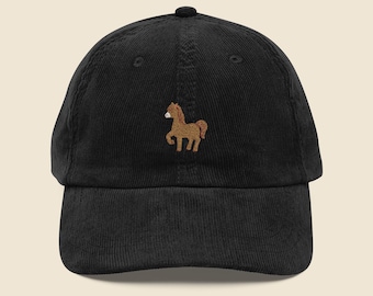 Embroidered Horse Vintage Corduroy Cap | Rust I Animal Lover