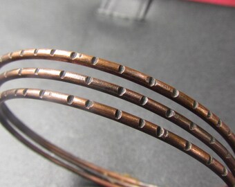 Copper Bangle Bracelet CU Notched Pattern Handmade Jewelry