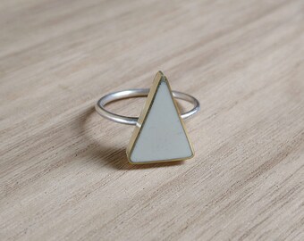 Apex Ring Brass and Sterling Silver, Milk Resin, Statement Geometry Triangle