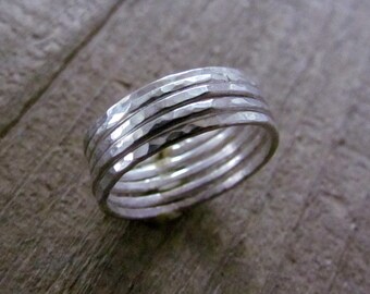 Quintet Sterling Silver Stacking Rings .925 Sterling Silver Textured Rings