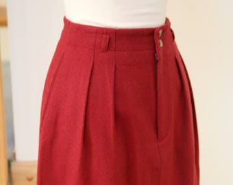 Burnt Sienna Fully LIned Front Pleated Skirt Size 6, Long Skirt, Circa 80's Skirt, Dark Orange Pencil Skirt, Wool Blend Skirt