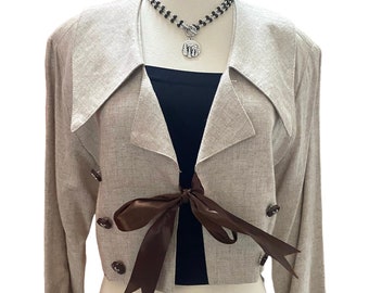 Size Medium Light Brown Cropped Linen Jacket