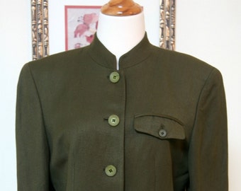Olive Drab Blazer, Liz Clairborne,  Military Style Blazer. Size 6, Green Blazer, Linen Olive Blazer, Woman's Jacket, Work Attire