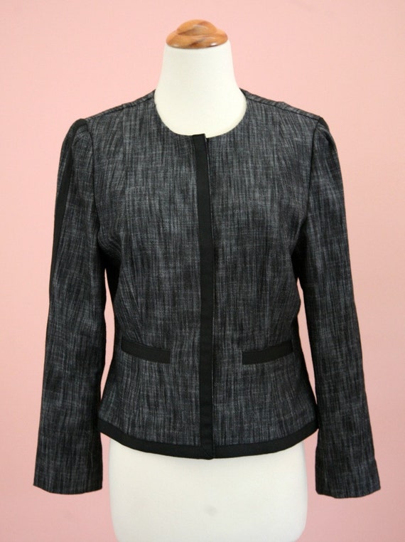 Woman's Black and Grey Cadet Style Cropped Blazer 