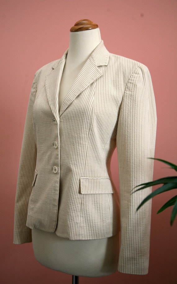 Seersucker Blazer, Tan Blazer, Striped Blazer, Tan